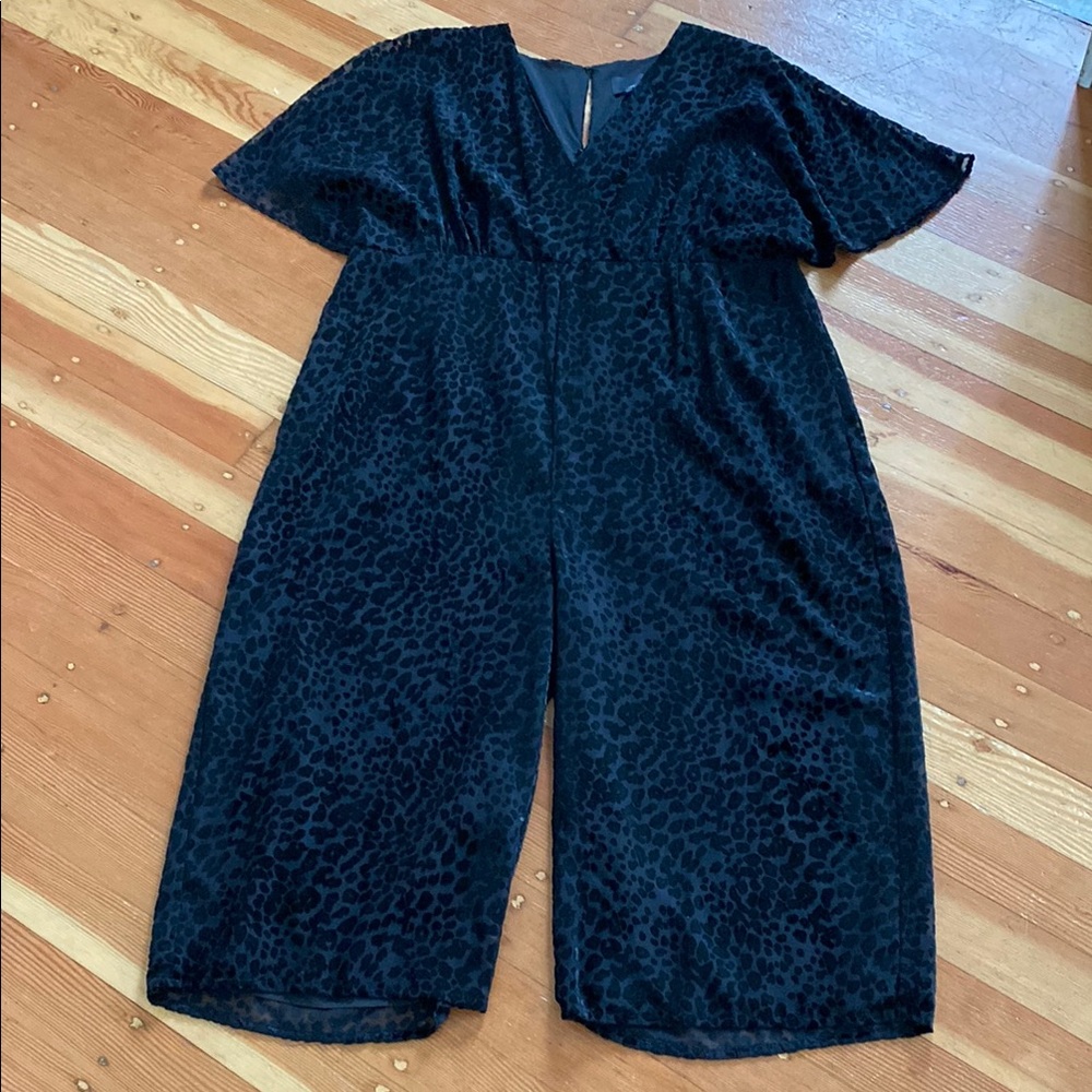 NWT Anthropologie Plus Graylin Cerise Black Velvet Leopard Cropped Jumper 2X